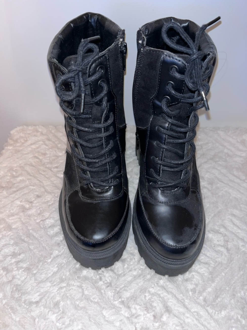 Madden Girl Black Lace-Up Platform Combat Boots